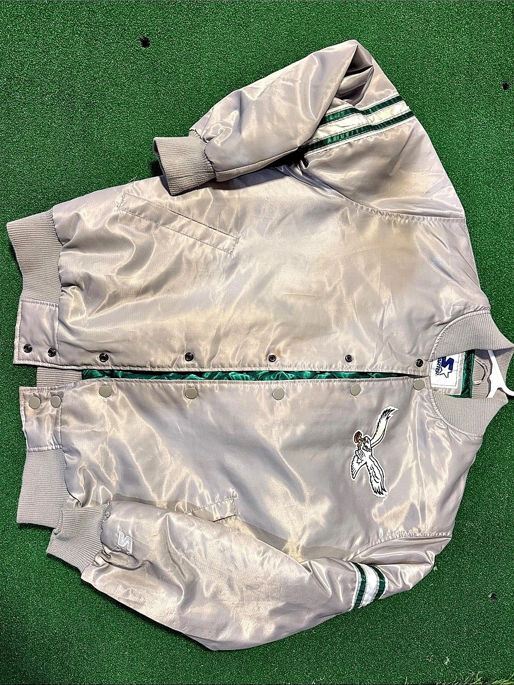 Starter Philadelphia Eagles Vintage Satin Varsity Jacket Men's Silver & Green